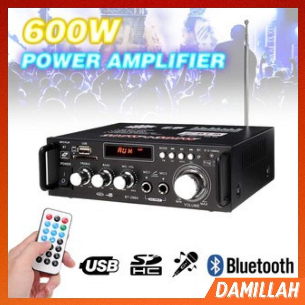 Power Ampli Amplifier Bluetooth 600W Karaoke Home Theater FM Radio -