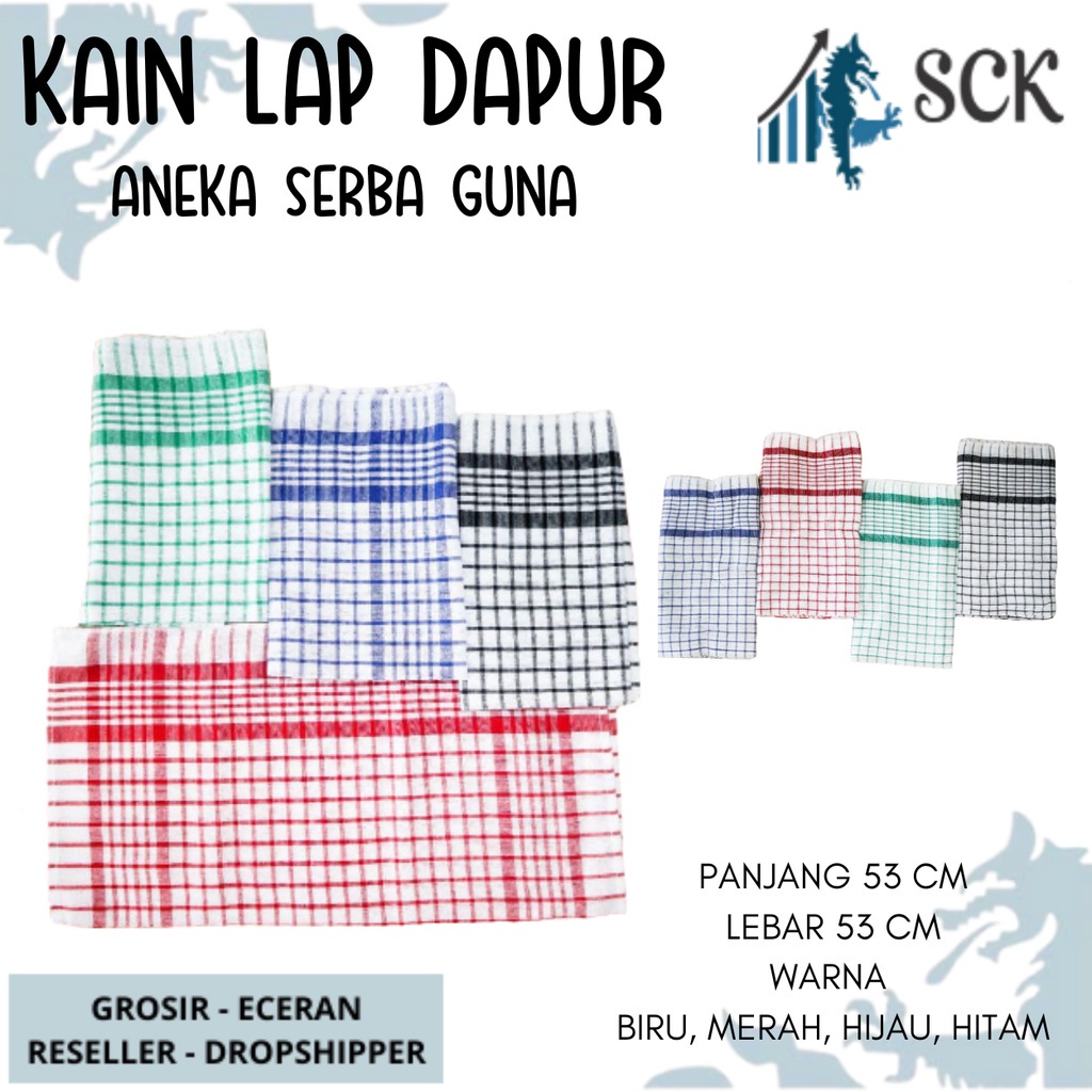 [ISI 3] KAIN LAP SERBA GUNA DAPUR / SERBET MAKAN MOTIF KOTAK KAIN KATUN - sckmenwear GROSIR