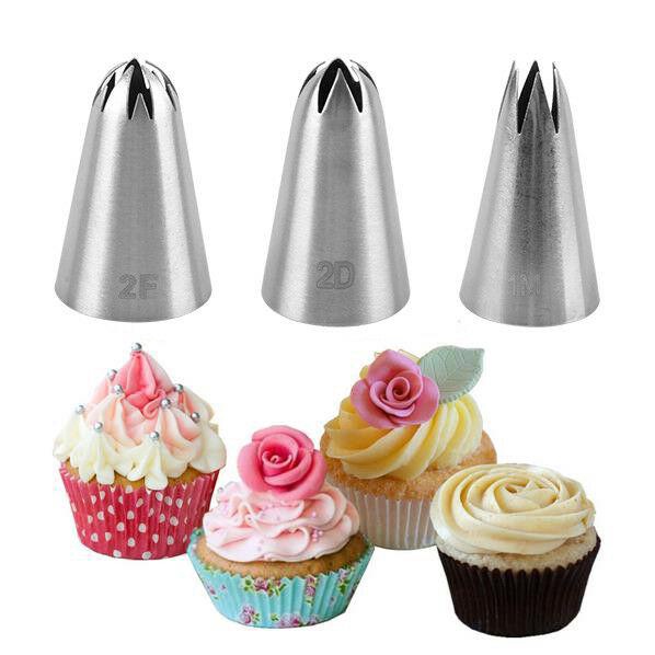 3pcs Spuit Piping Icing Bentuk Bunga Bahan Stainless Steel Untuk Dekorasi Kue