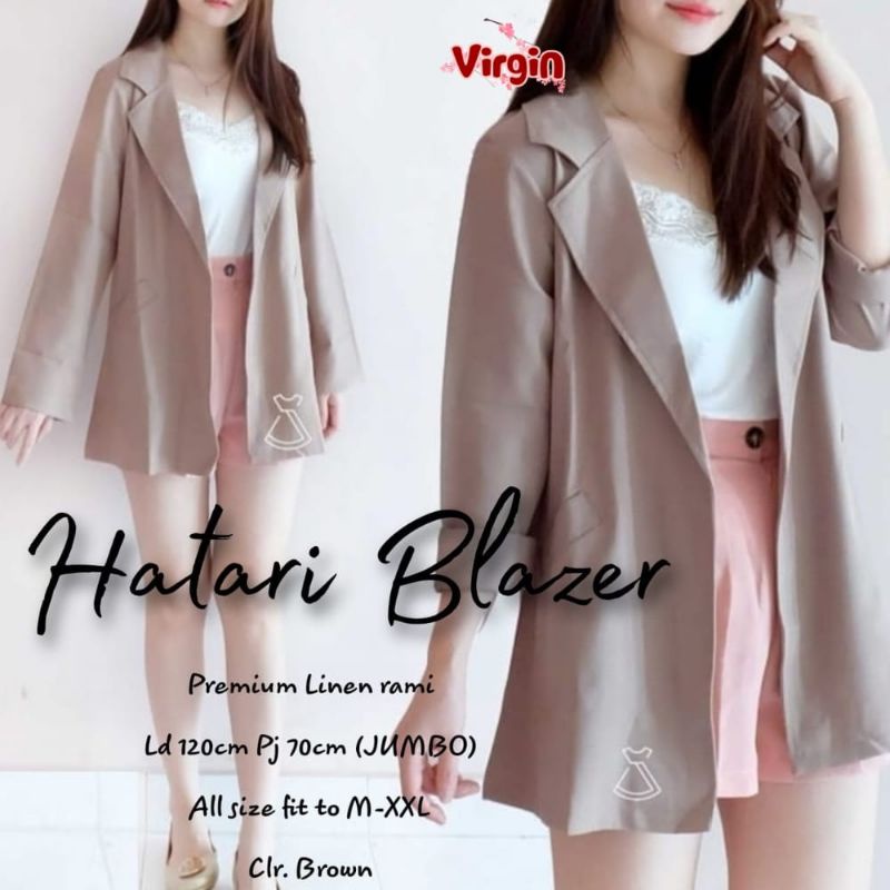 Jas Wanita Oversize HATARI Blazer Linen Rami Premium LD 120 Jumbo XXL