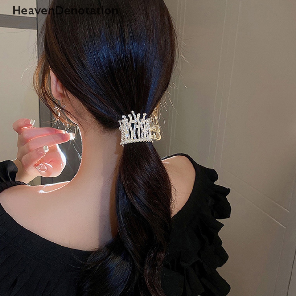 [HeavenDenotation] Mutiara Berlian Imitasi Mahkota Jepit Rambut Ponytail Tinggi Hair Claws Clip Aksesoris Rambut HDV