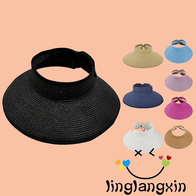 Llx-summer Wide Brim Pelindung Matahari Wanita Kosong Top Visor Hat Untuk Olahraga Outdoor Pantai