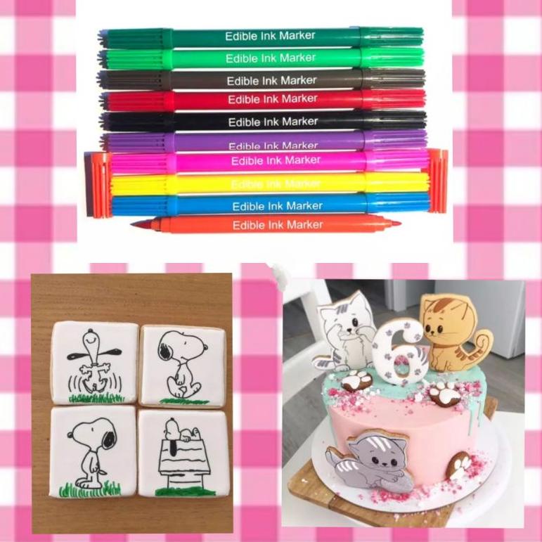 

[W4185] Edible pen spidol 2 sisi tebal tipis untuk hias bento dan topper cake cookies tinta aman dimakan