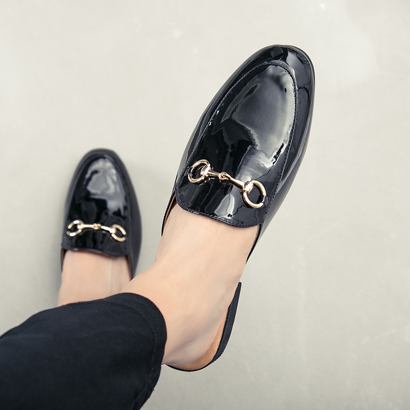 Terbaru Sepatu Kulit Loafers Mules Pantofel Glossy Pria Selop Resmi Pesta Santai Casual Tanpa Tali Cowok Murah Ringan Lentur 252