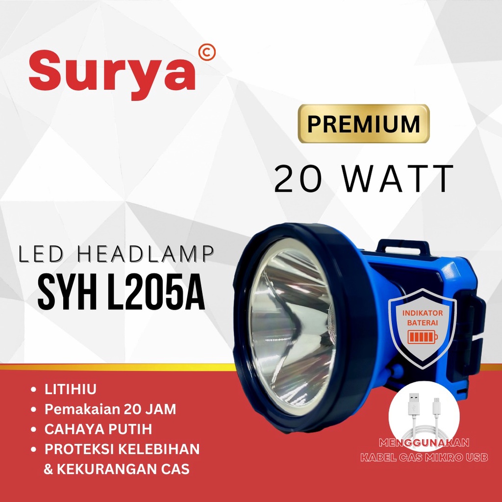 Surya SYH L205A / SYH L206A Senter Kepala LED / Headlamp Rechargeable