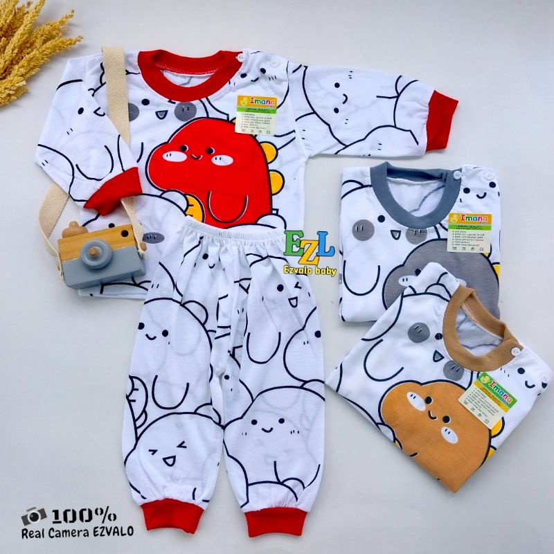 BAJU BAYI KAOS OBLONG KANCING DI PUNDAK SETELAN GAMBAR DINO 3-12 BULAN