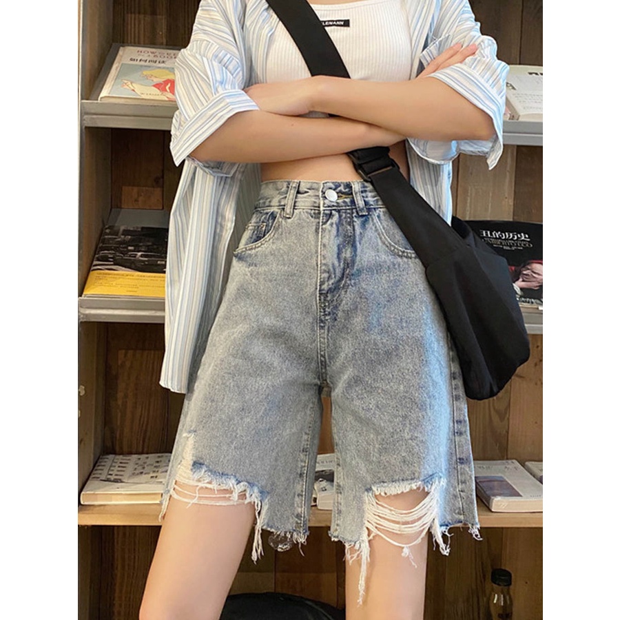 Biru muda Shorts Jeans Pants | Celana Pendek Wanita Casual Korea Jumbo