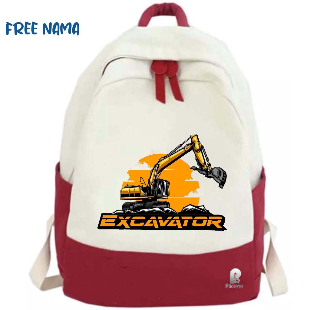 TAS RANSEL BACKPACK ANAK SEKOLAH MOTIF EXCAVATOR UNISEX (FREE NAMA)