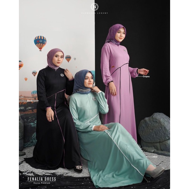 TERLARIS. TERBARU . BISA COD FENALIA DRESS ️ COD ️ TERBARU GAMIS KOMBINASI LIS CANTIK BY NADHEERA LU