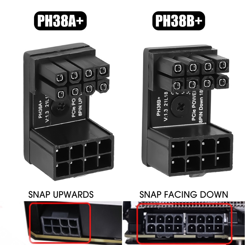 Konektor power Supply Aksesoris Komputer Desktop Tahan Api Plastik DIY Untuk Kartu Grafis Konektor Pembalik Siku 180derajat 8PIN video card power adapter