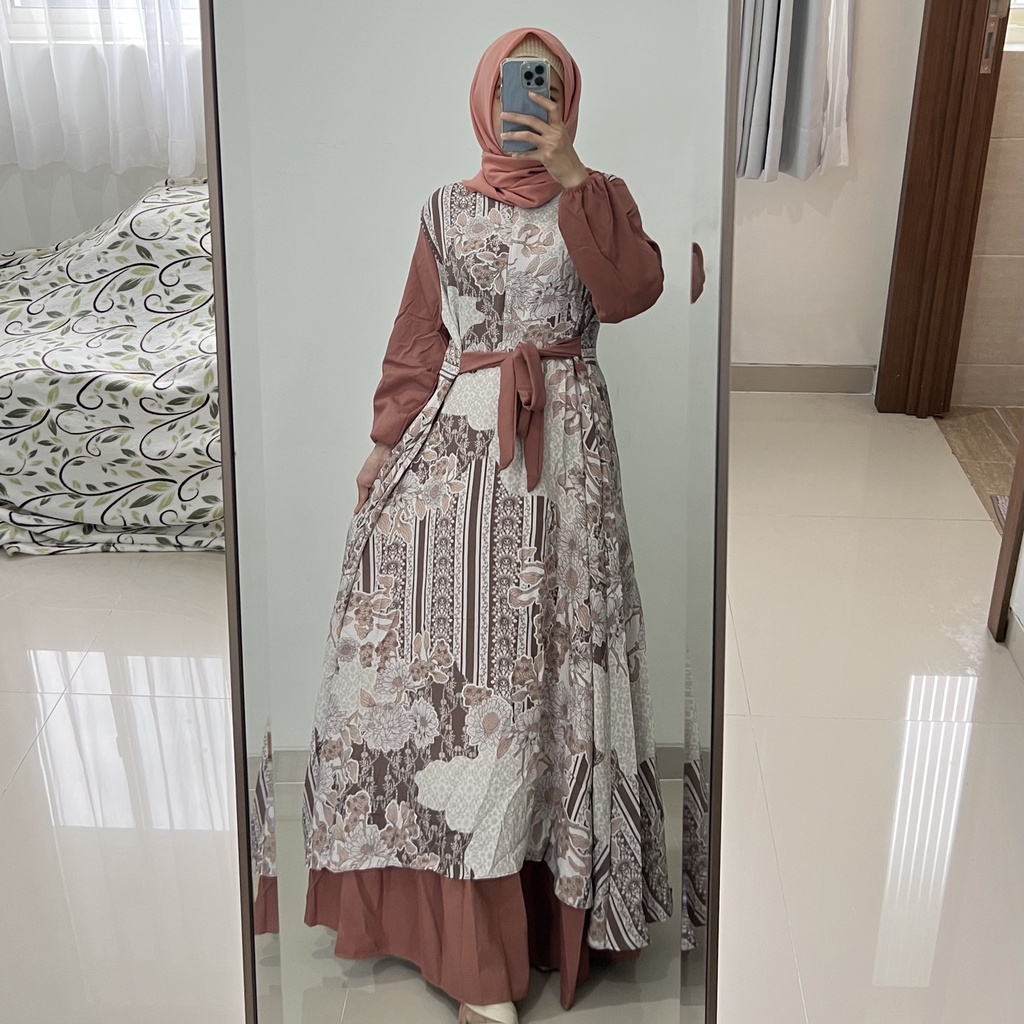 Gamis Naura - Gamis Pesta Raya Syari wanita Casual Lebaran Maxmara Lux MCL2 Tali Pinggang Samping