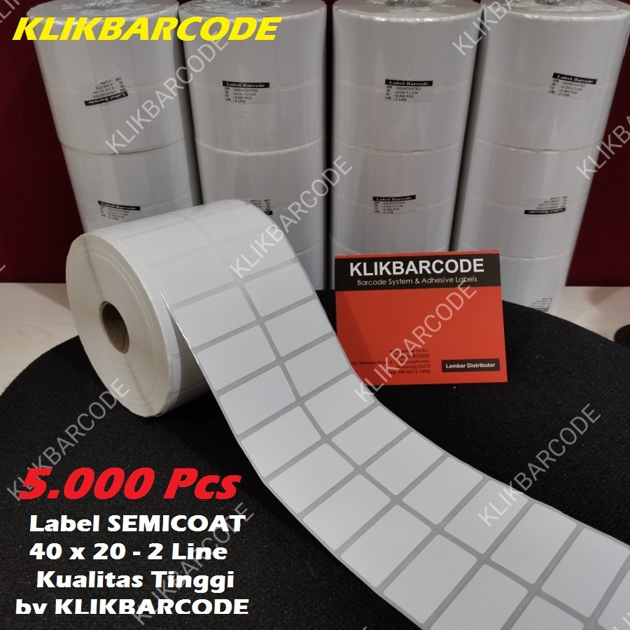 

label barcode semoicoated, 4x2 cm,40x20 mm, 2baris,gap porporasi,5.000