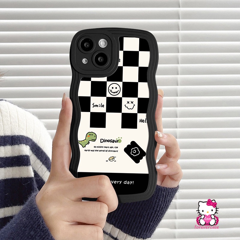 Case Papan Catur Smiley Lucu Redmi10 9 9C 10C A1+9T A1 10A 9A 9C NFC Redmi Note 9 10 11 8 9s 10s 11Pro 10Pro Max PO CO M3 X3 NFC Mi 11T Pro Lembut Kartun Dinasour Wavy Edge Sarung