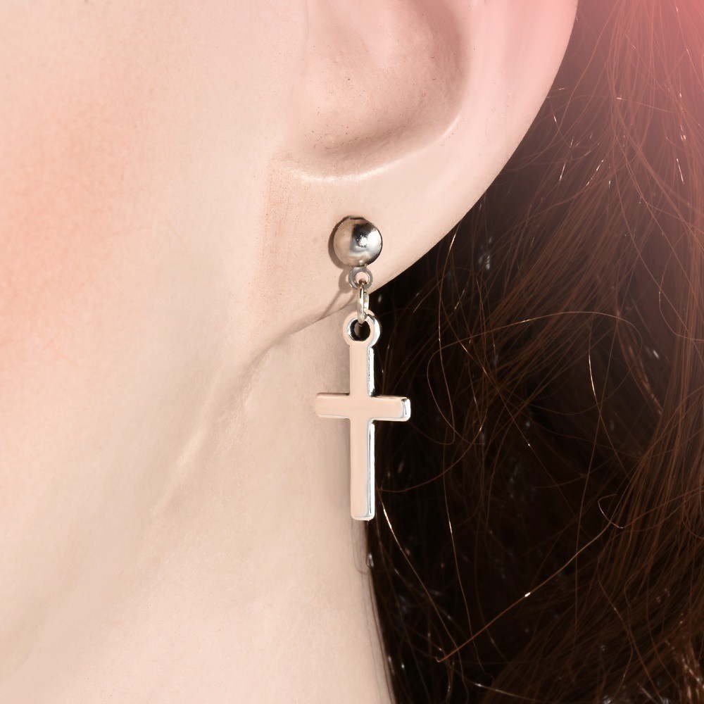 1pasang woman fashion simple 924silver cross pendant Earrings hip-pop Menjuntai Ear Studs