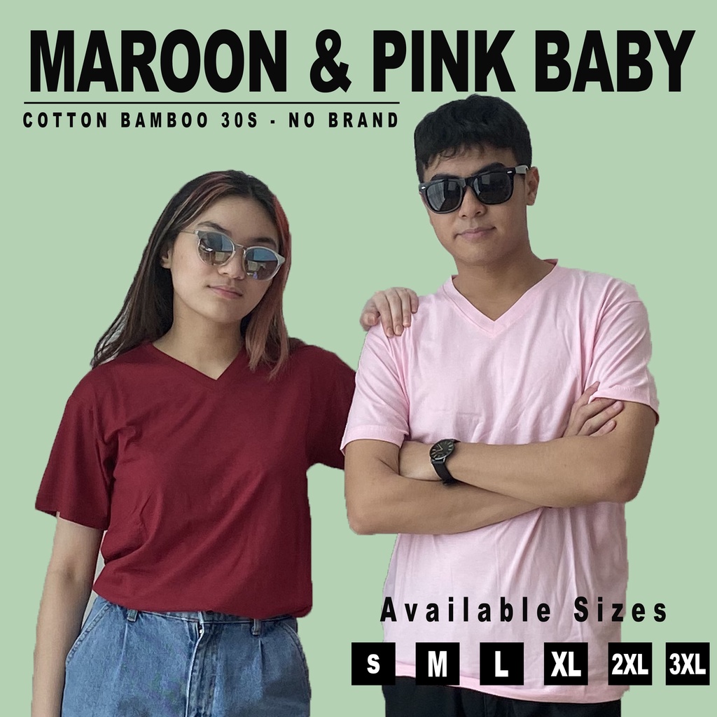 KAOS POLOS V-NECK MAROON &amp; PINK BABY KATUN BAMBU 30S | COTTON BAMBOO T-SHIRT