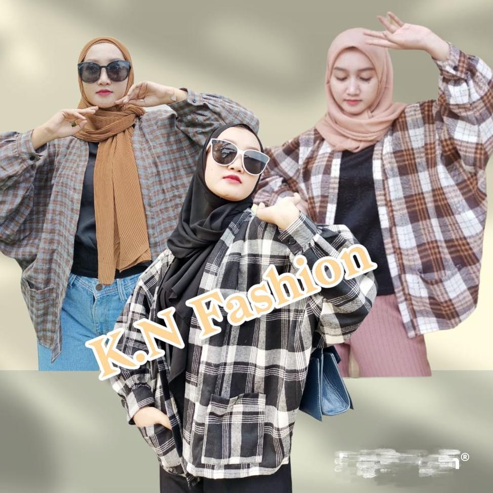 READY Outer Flanel Lengan Balon Grid murah berkualitas motif kotak kotak 735