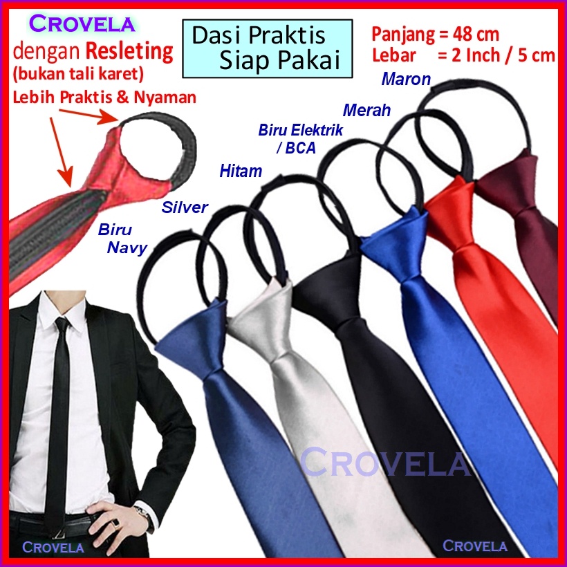 Dasi Instan Pria Polos Resleting Slim 5 cm 2 Inch Siap Pakai Langsung Otomatis Cowok Kantor Ospek 5c