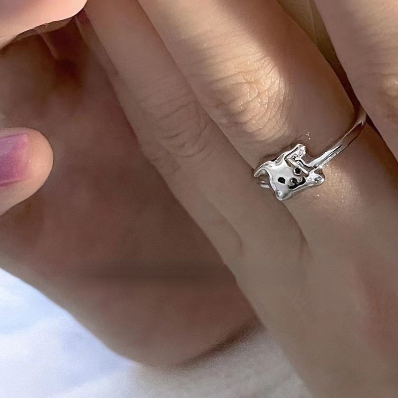 Kartun Cairan Anjing Pembukaan Cincin Korea Lucu Perak Puppy Lady Ring Perhiasan Murah
