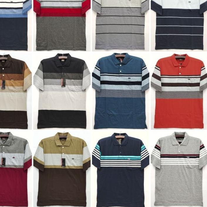 Cod Kaos kerah salur saku pria dewasa lengan pendek OCEAN BEACH size M L XL - Trendy