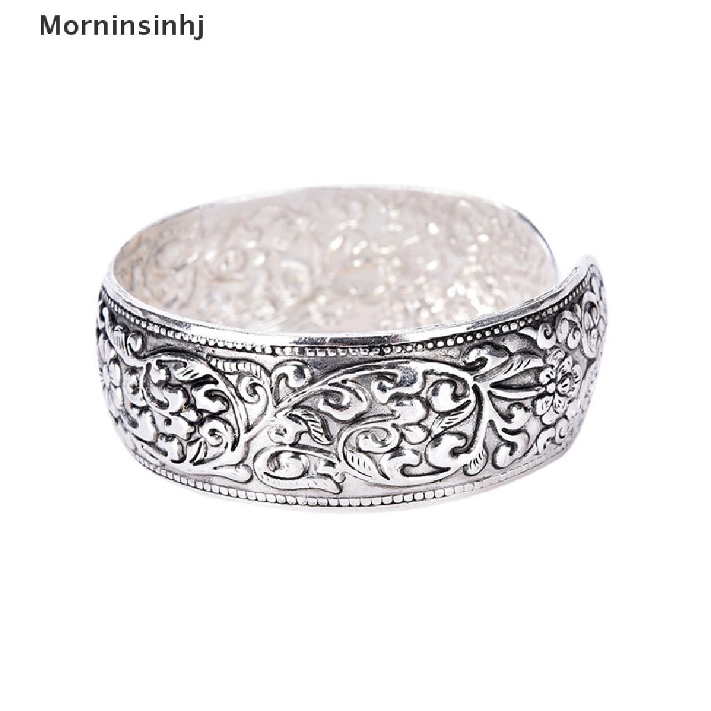 Mornin Baru Tibet Perak Totem Bangle Diukir Bunga Keberuntungan Bangle Cuff Gelang id