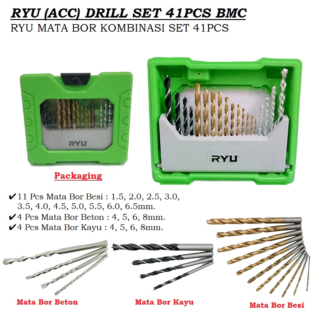 Mata Bor Kombinasi Set 41 Pcs RYU Mata Bor Set Mata Bor Besi Kayu Beton Tembok dan Mata Obeng Kombinasi Set Mata Bor BOSCH X Line 33 pcs