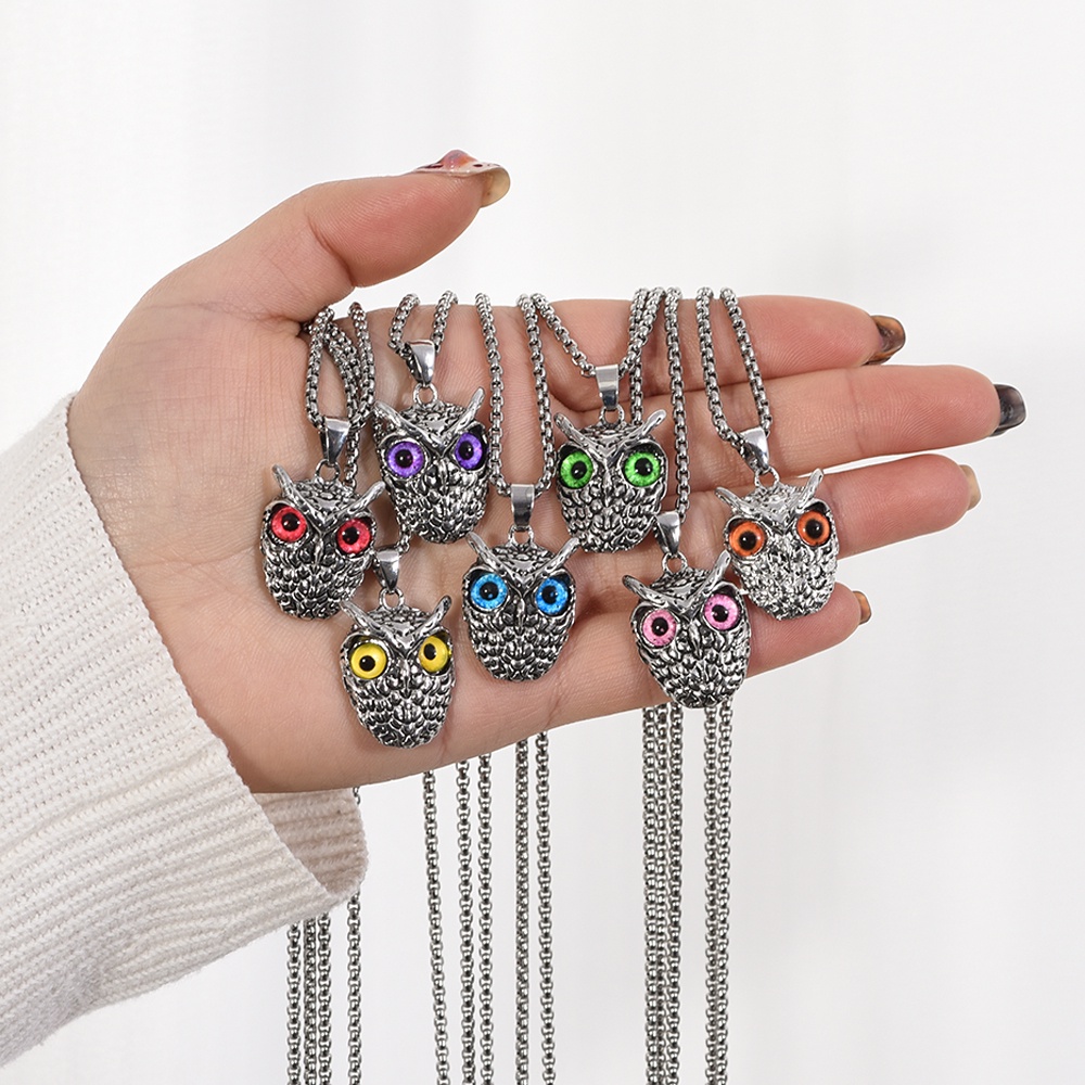 Kalung Liontin Burung Hantu Vintage Logam Kreatif/Kalung Gaya Punk Pria Dan Wanita/Aksesoris Rantai Sweater/Kalung Rantai Pantai/Kalung Choker/Aksesoris Perhiasan