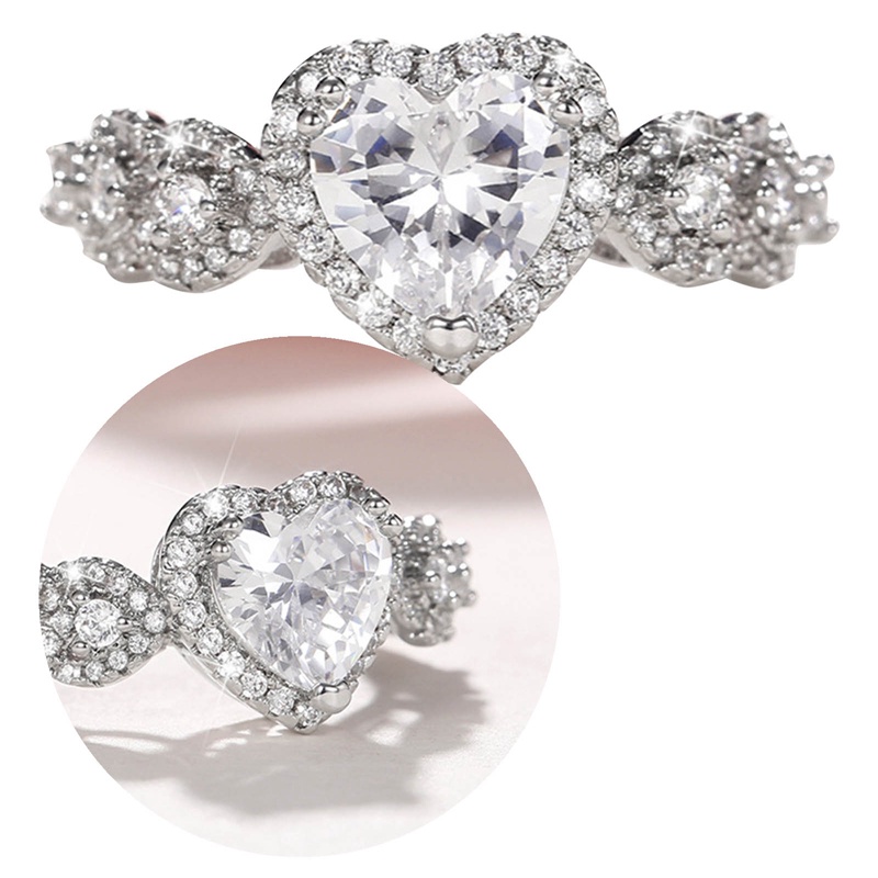 Cincin Pernikahan Cubic Zirconia Hati Warna Perak Untuk Wanita Mewah Fashion Engagement Lamaran Rings Fashion Jewelry