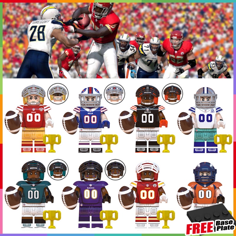 Rugby Minifigures Browns Cowbays Eagles Ravens Chiefs Broncos Mainan Rakitan Anak Hadiah Angka Mini WM6133