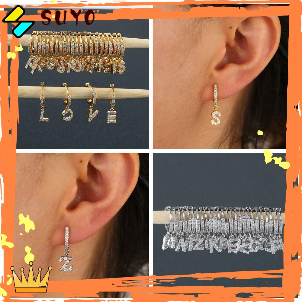 Suyo Anting Liontin Inisial Wanita Perhiasan Hadiah Valentine Hari Ibu Cubic Zirconia DIY Nama Menjuntai Drop