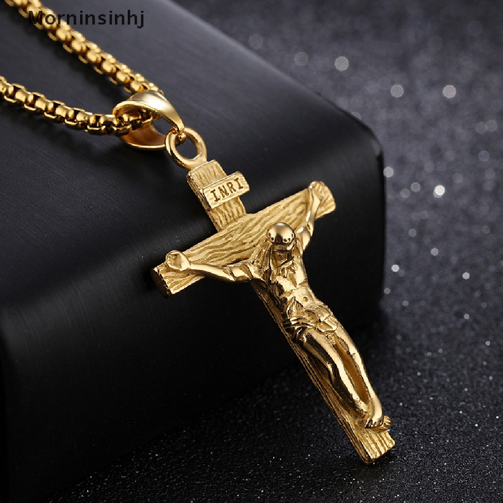 Mornin Mens Perak Stainless Steel Yesus Kristus Salib Salib Liontin Kalung Rantai id