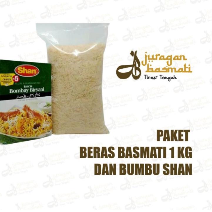 

✹ PAKET BERAS BASMATI 1KG & BUMBU SHAN BRIYANI ℮