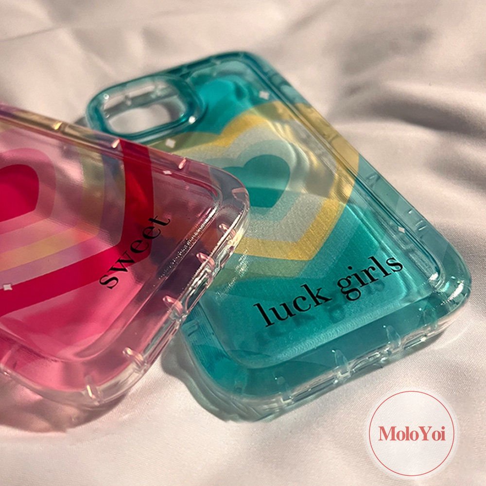 IPHONE Ins Gradiasi Sweet Love Heart Case Kompatibel Untuk Iphone11 13 14 12 Pro MAX 14 Pro MAX 7-8 6 6S Plus XR X XS MAX Permen Shockproof Airbag Back Clear Soft TPU Cover