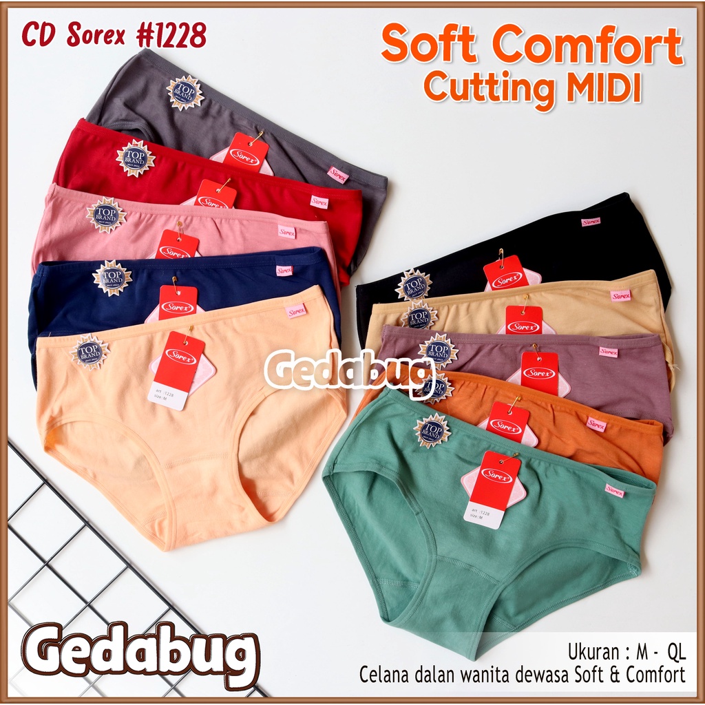 [3 Pcs] Celana Dalam Sorex 1228 Katun Soft Comfort CD Wanita Sorex Basic Cutting Midi