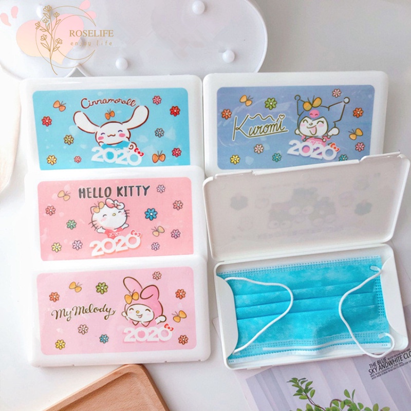 Roselife Cute Melody Kuromi Hello Kitty Kartun Kotak Penyimpanan Plastik Untuk Masker Anti Debu Organizer Case Wadah Untuk Pelajar Anak