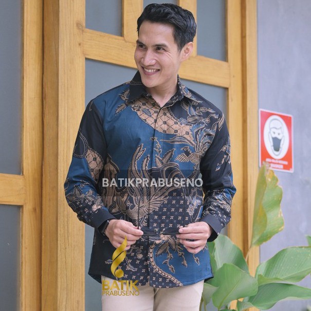 NGUDI BIRU  Kemeja Batik Pria Slimfit Lengan Panjang Premium Modern Original Prabuseno Full Furing B