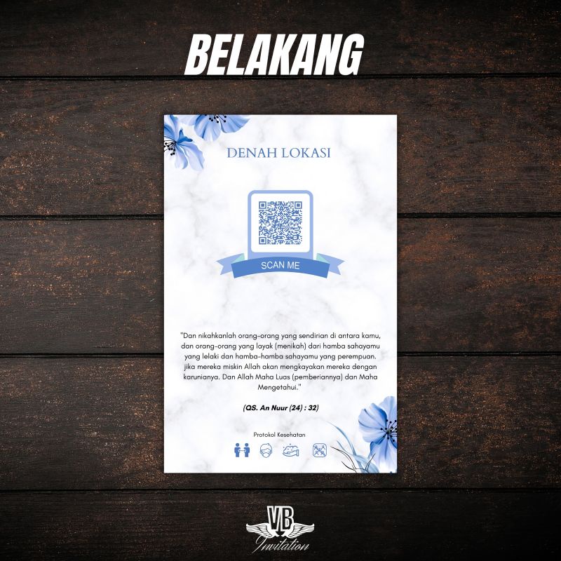 UNDANGAN PERNIKAHAN MURAH AESTHETIC KEKINIAN TEMA BUNGA BIRU VBU 045