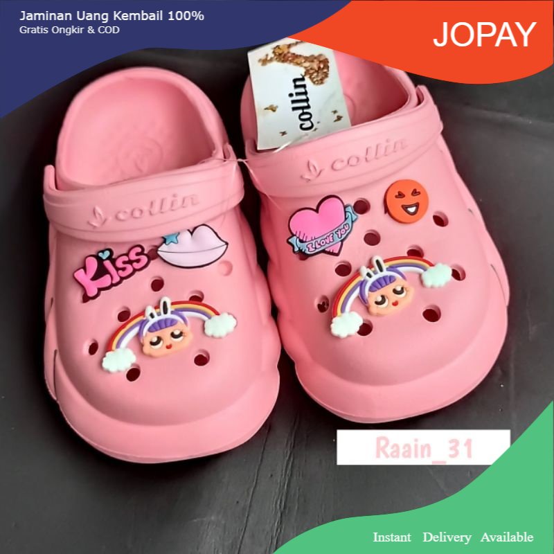 JOPAY Sandal baim anak perempuan terbaru Sandal bakpau jibbitz Kiss Rainbow Sepatu sandal anak wanit