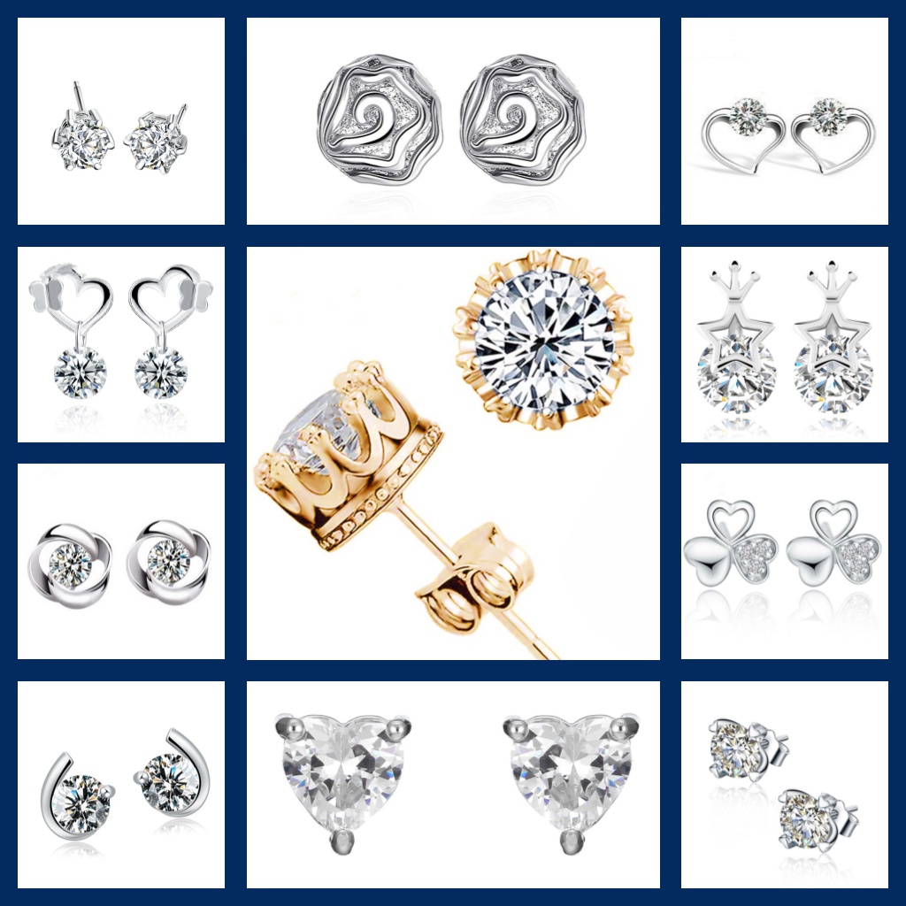 Goldkingdom Aksesoris Perhiasan Fashion Ready Stock Minimalis S925 Sterling Silver Lapis Emas Asli Kadar 375 Dengan Berlian Indah Cahaya Mewah Hadiah Pejantan Wanita