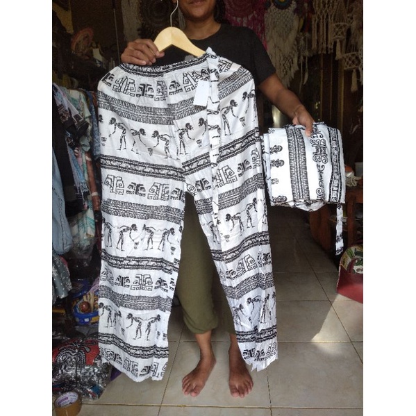 CELANA TIDUR BATIK KULOT PANJANG MOTIF ASMAT HITAM PUTIH DEWASA UKURAN STANDAR DAN JUMBO UNTUK CEWEK