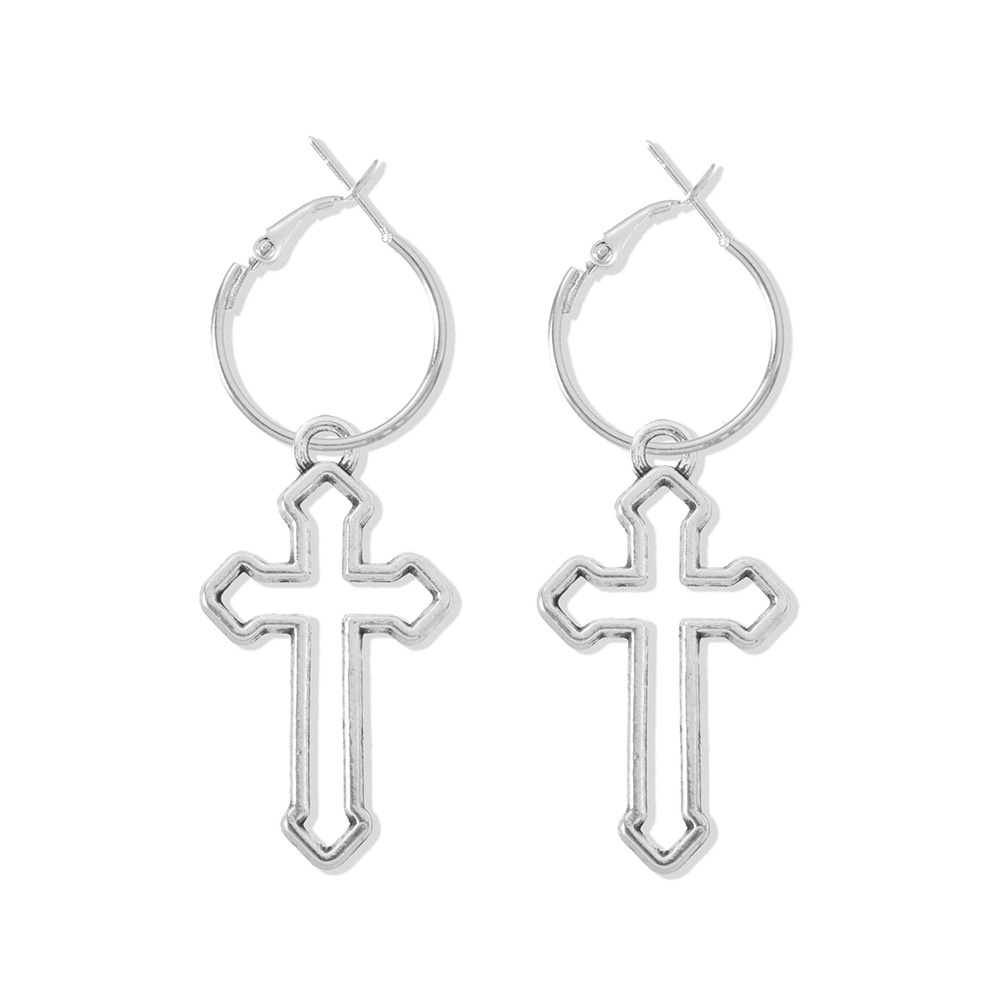 Pribadi Mode Retro Cut-out Cross Berlebihan Fashion Keren Anting-Anting Sederhana Anting Perak Kuno Di Eropa Dan Amerika