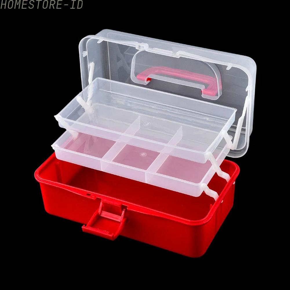 Kotak Penyimpanan Bergagang Plastik Warna-Warni Dapat Dilipat 3lapis Case Organizer Container