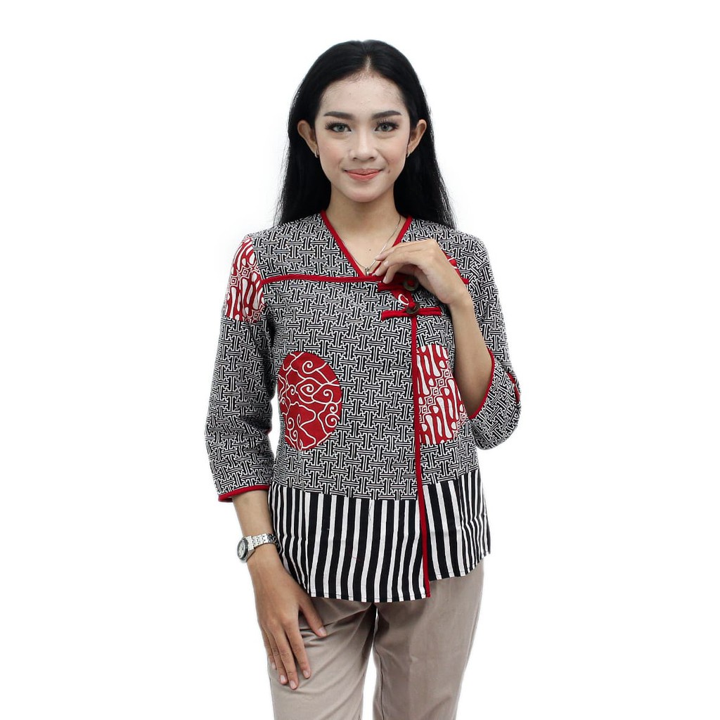 Boluse Batik WAnita - Atasan Batik - Blus Batik - Warna Merah Putih - Batik Wanita -S-M-L-XL-XXL-3L-