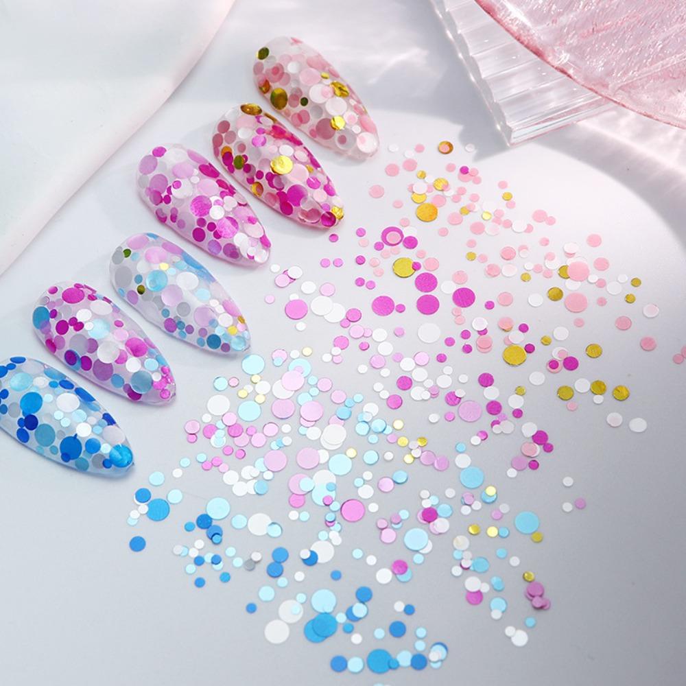 Agustina Kuku Payet Wanita Warna Campur Manikur Aksesoris Makeup Berbentuk Bulat Nail Art Patch Kuku Glitter Serpihan