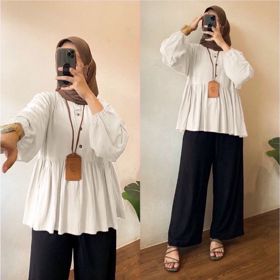 pStore88 - Tunik Putih Wanita Remaja muslim kekinian syari polos Arina Blouse Pep 2151