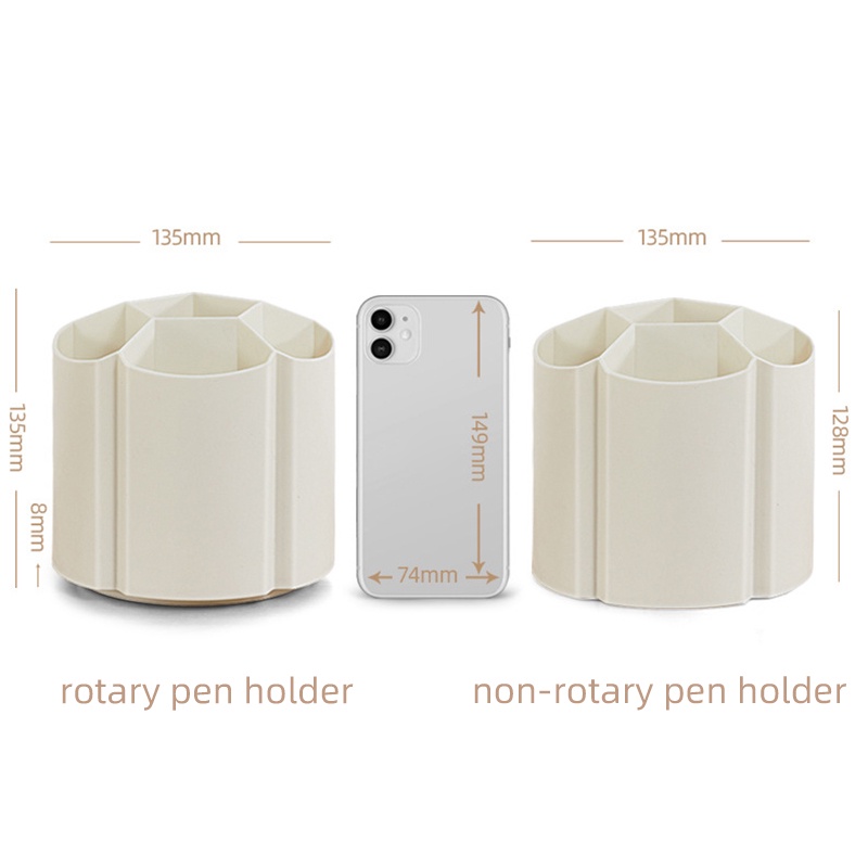 6 Slots Rotatable Silinder Pen Holder Mahasiswa Kapasitas Besar Kotak Organizer Alat Tulis Dengan Stiker