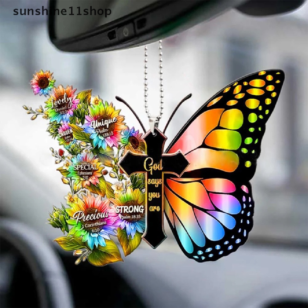 Sho 1Pc Hiasan Gantung Butterfly Cross Untuk Mobil Sunflower Butterfly Car Charm N