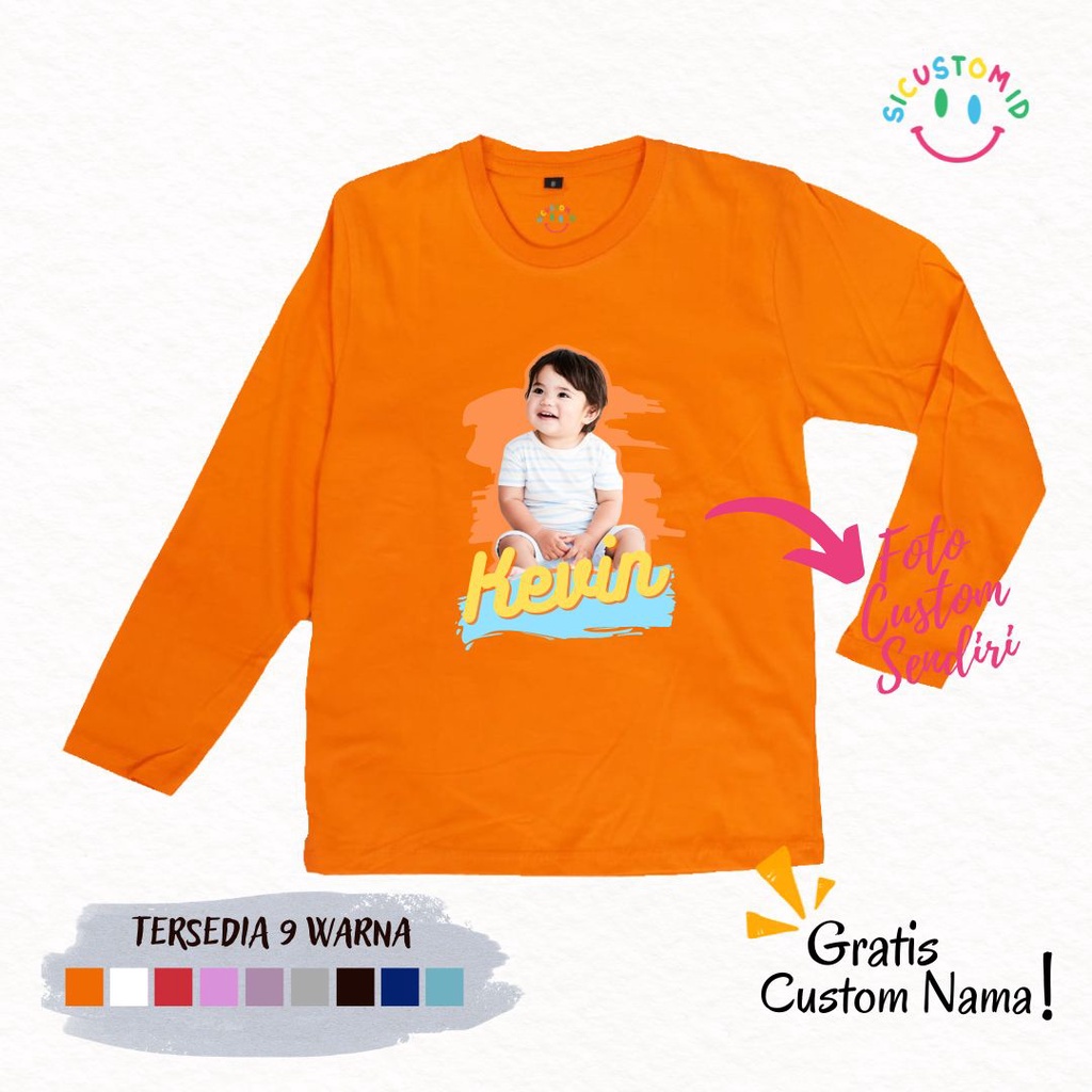 TERLARIS BAJU KAOS ANAK TANGAN PANJANG GRATIS CUSTOM FOTO + NAMA