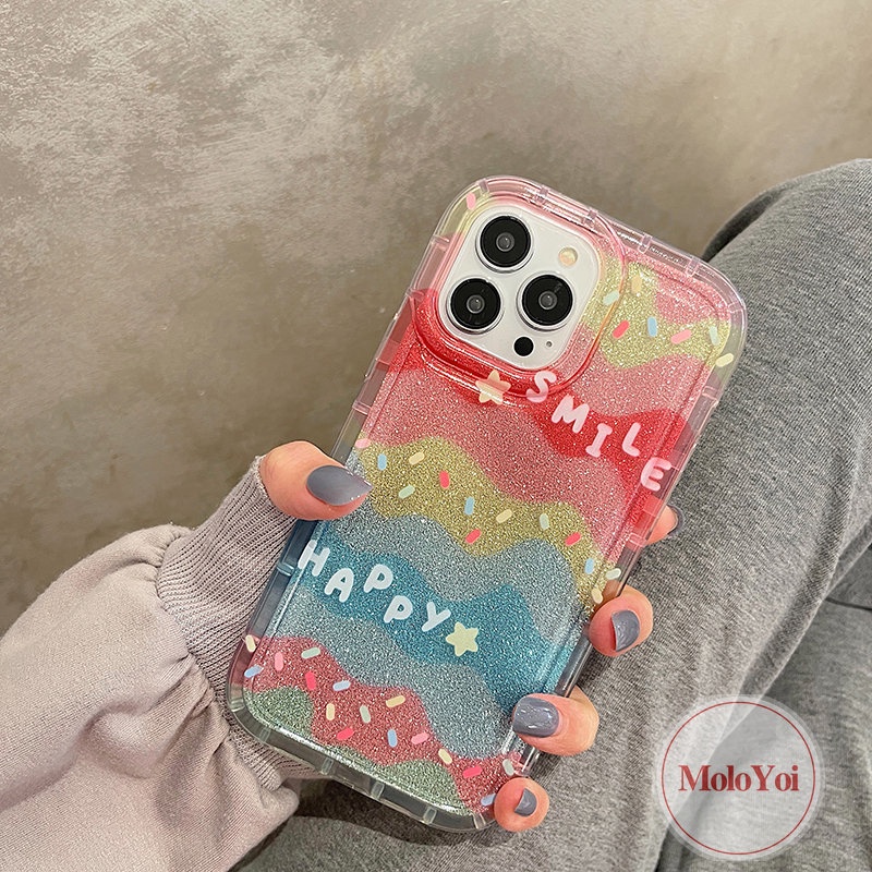 IPHONE Shockproof Airbag Casing Kompatibel Untuk Iphone14 11 13 12 Pro Max6 7 6s 8 Plus Xr X Xs Max SE 2020 INS Kreatif Pelangi Warna-Warni Lembut TPU Transparan Ponsel Cover