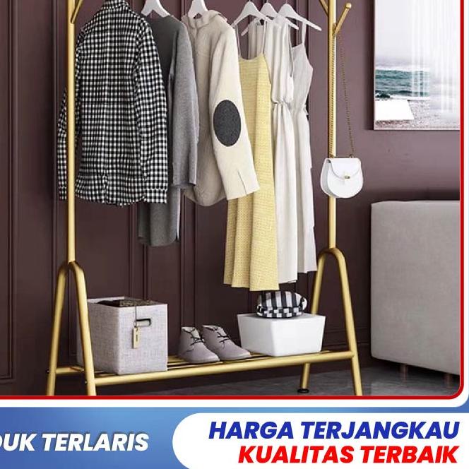 ۝ Goland Rak Gantungan Baju Stand Hanger Display Baju Tempat Gantungan Baju Rak Serbaguna Besi ✫