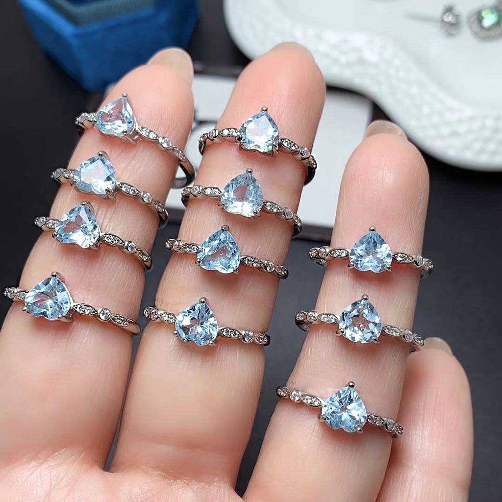 Indah Hati Laut Batu Biru Zirkon Berlian Imitasi S925 Perak Titanium Wanita Fashion Perhiasan Pernikahan Pertunangan Rings